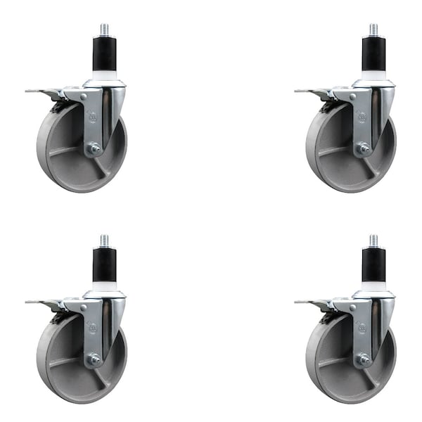 5'' Semi Steel Swivel 1-1/2'' Expanding Stem Caster Set Total Lock Brake, 4PK
